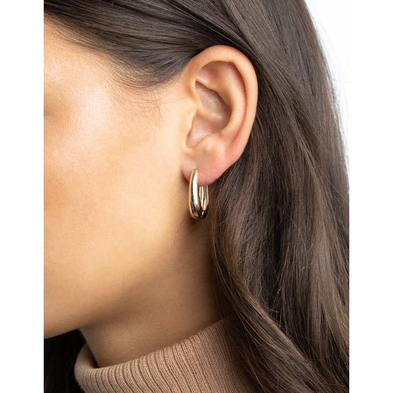 Gold Oval Huggie Hoop Earrings