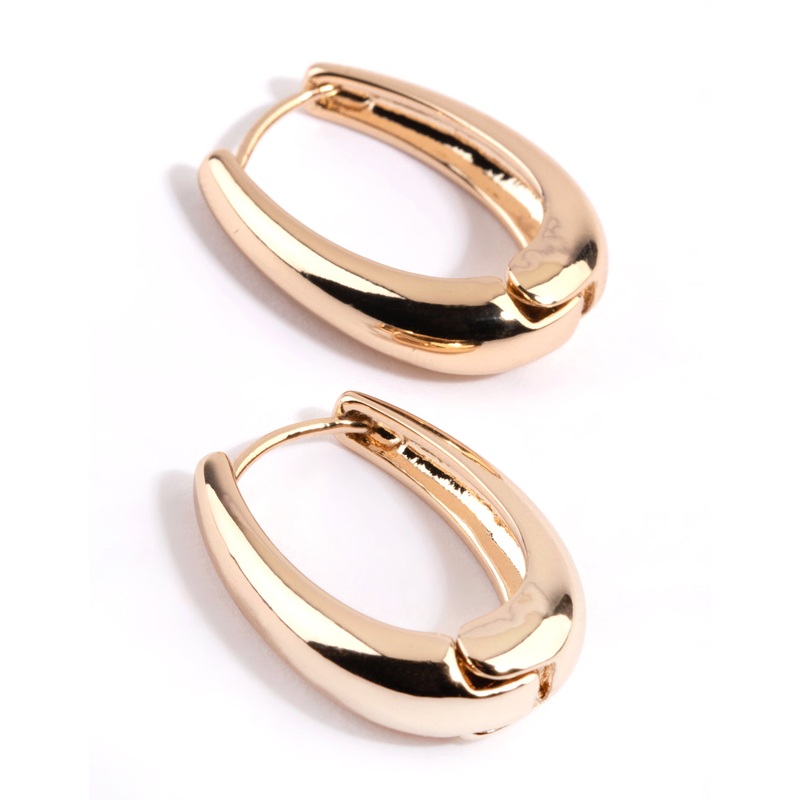 Gold Oval Huggie Hoop Earrings