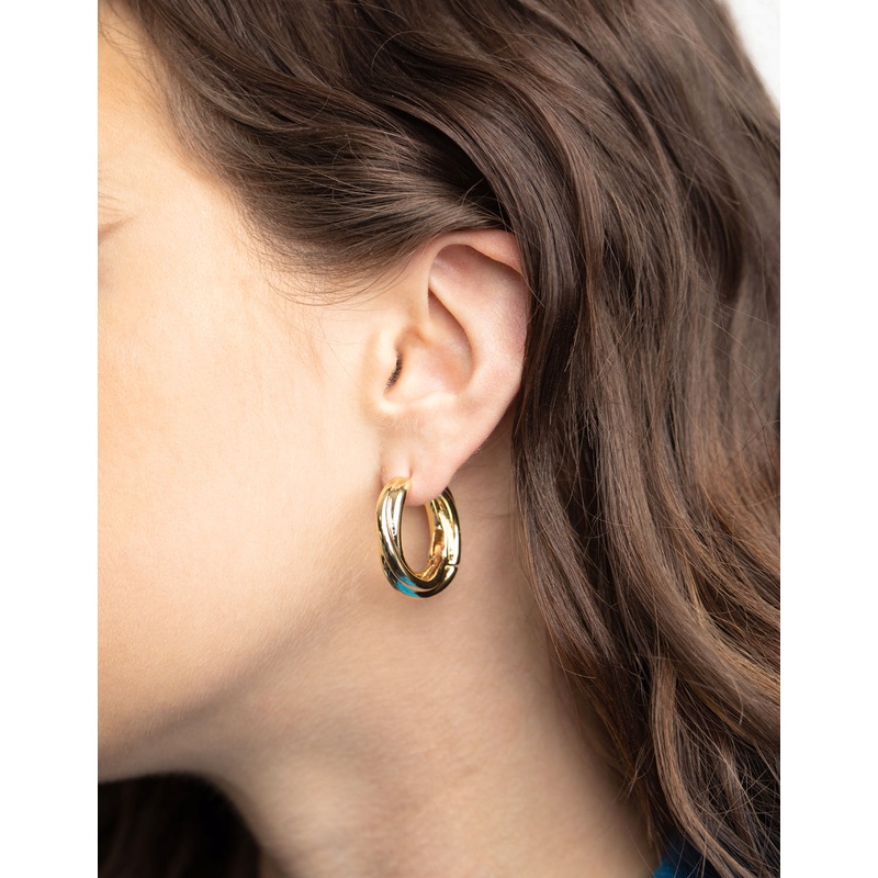 Gold Plated Chunky Molten Huggie Hoop Earrings