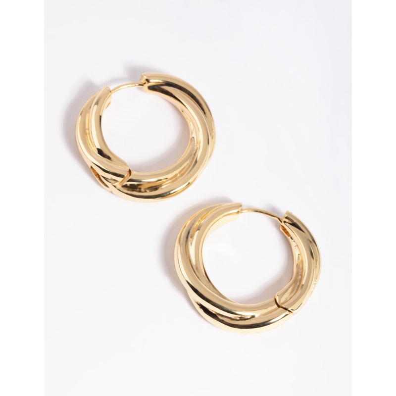 Gold Plated Chunky Molten Huggie Hoop Earrings