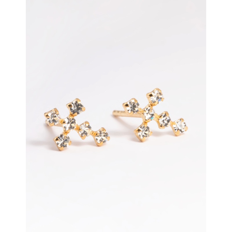 Gold Plated Sterling Silver Cubic Zirconia Cross Stud Earrings