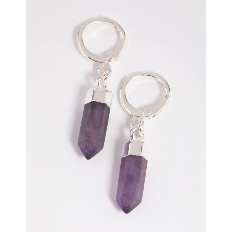 Purple Amethyst Shard Huggie-Hoop Earrings