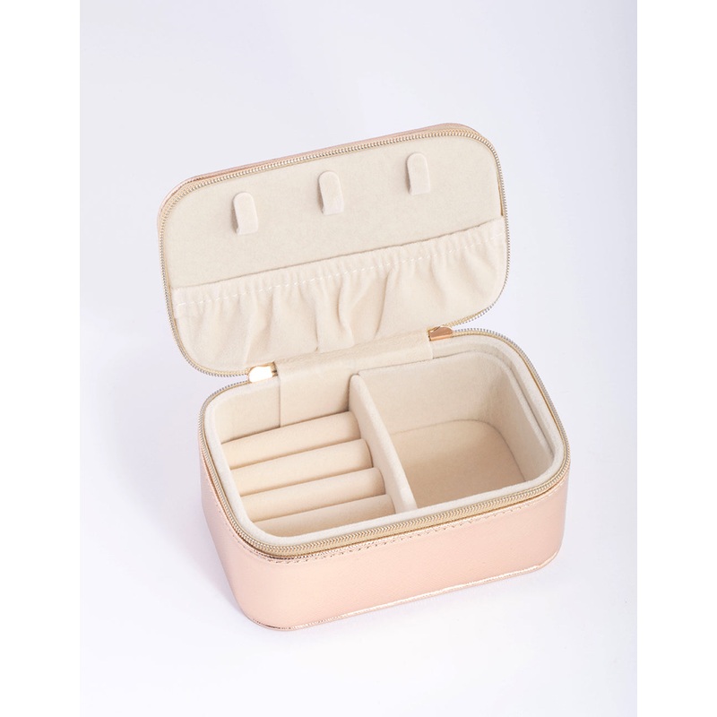 Rose Gold Shiny Faux Leather Rectangle Jewellery Box