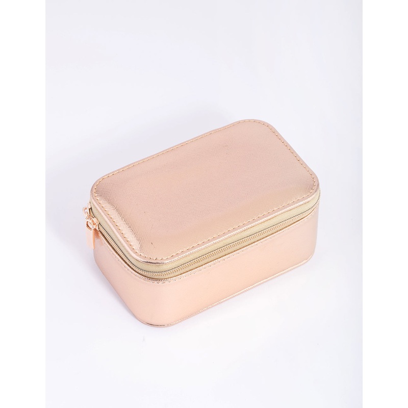 Rose Gold Shiny Faux Leather Rectangle Jewellery Box