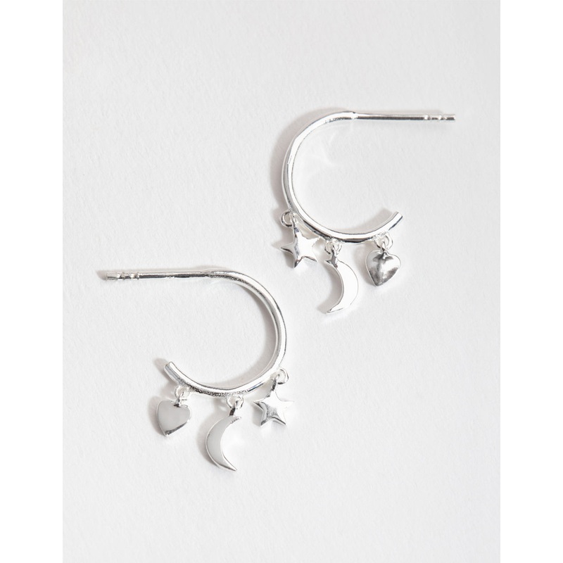 Sterling Silver Celestial Open Hoop Earrings