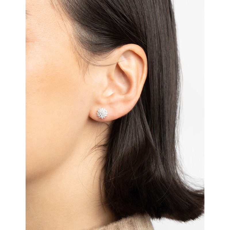 Sterling Silver Cubic Zirconia Sun Stud Earrings