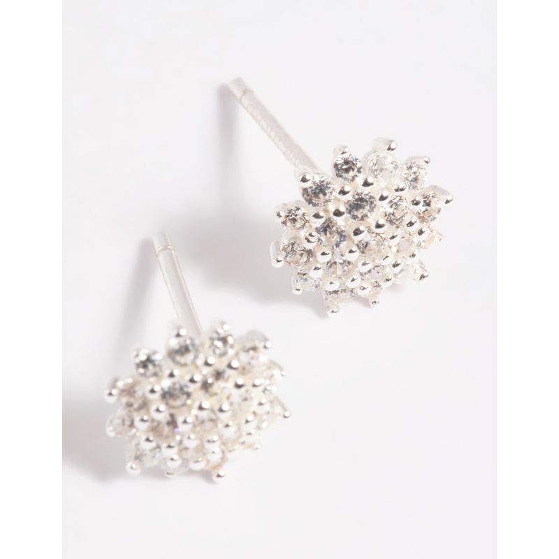 Sterling Silver Cubic Zirconia Sun Stud Earrings