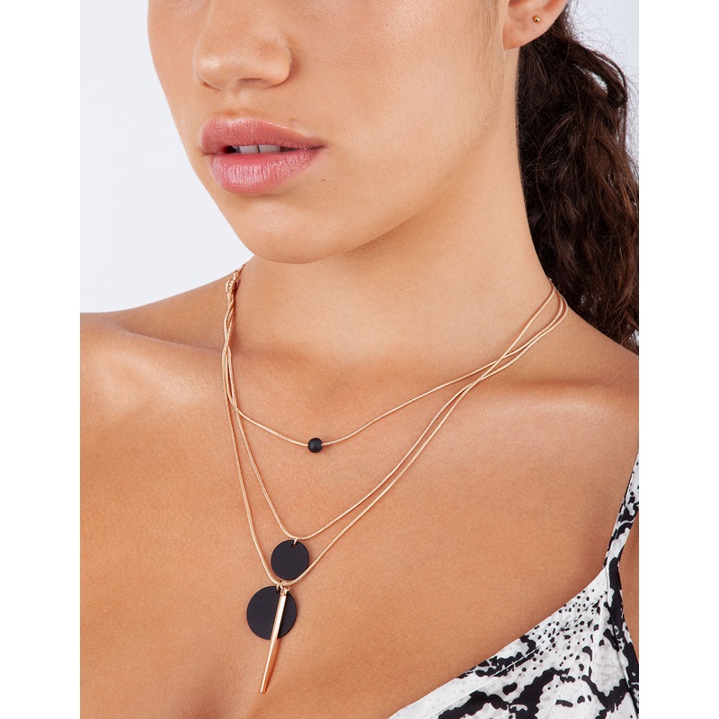 Gold & Black 3 Row Bead Necklace