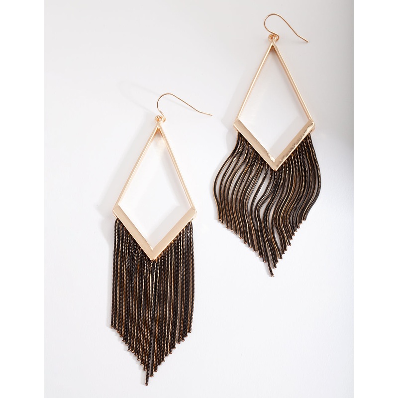 Gold Black Chain Tassel Earrings