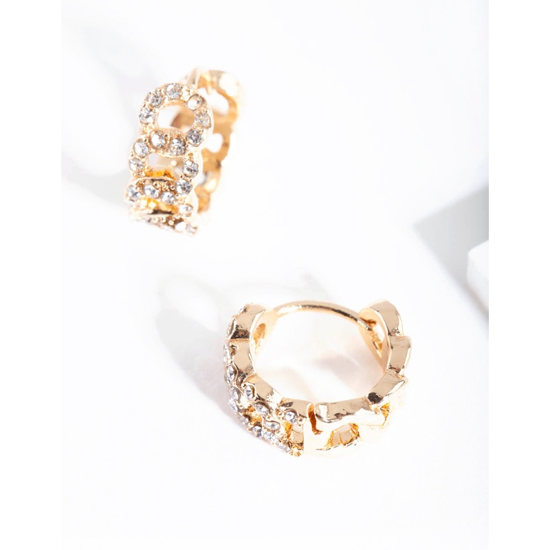 Gold Pave Looped Mini Hoop Earrings