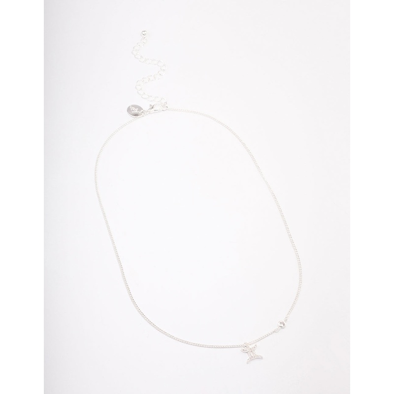 Silver Plated Gemini Necklace With Cubic Zirconia Pendant