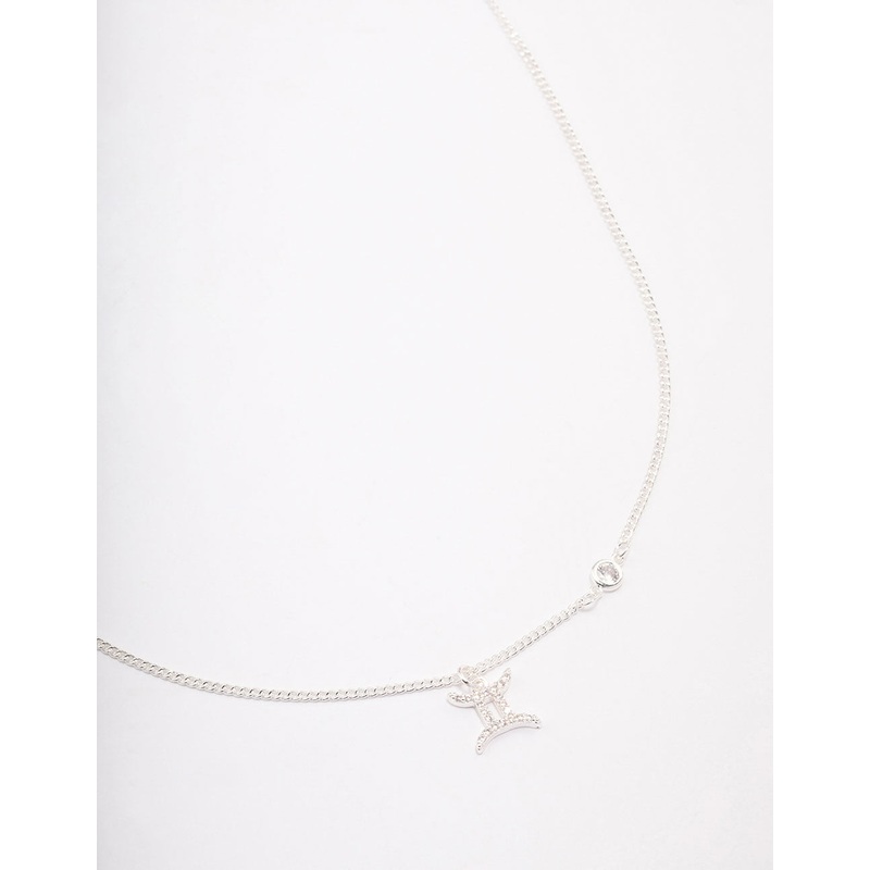 Silver Plated Gemini Necklace With Cubic Zirconia Pendant