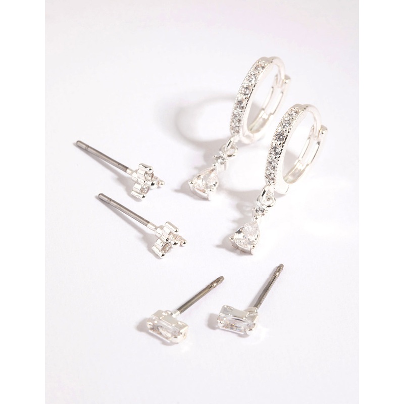 Silver Stack Pack Earrings with Cubic Zirconia