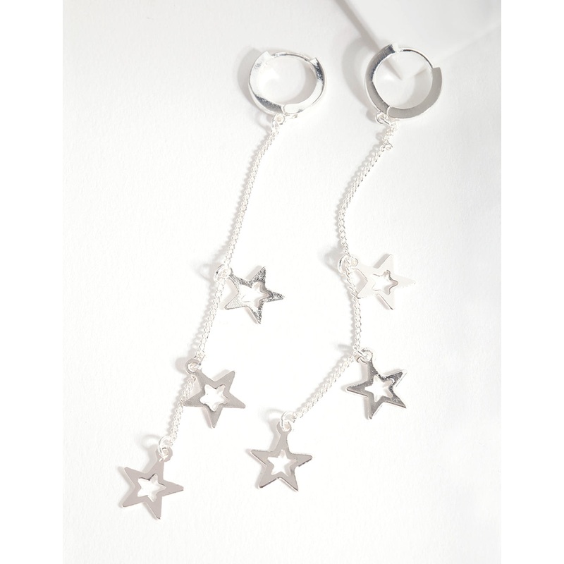 Silver Star Chain Earrings