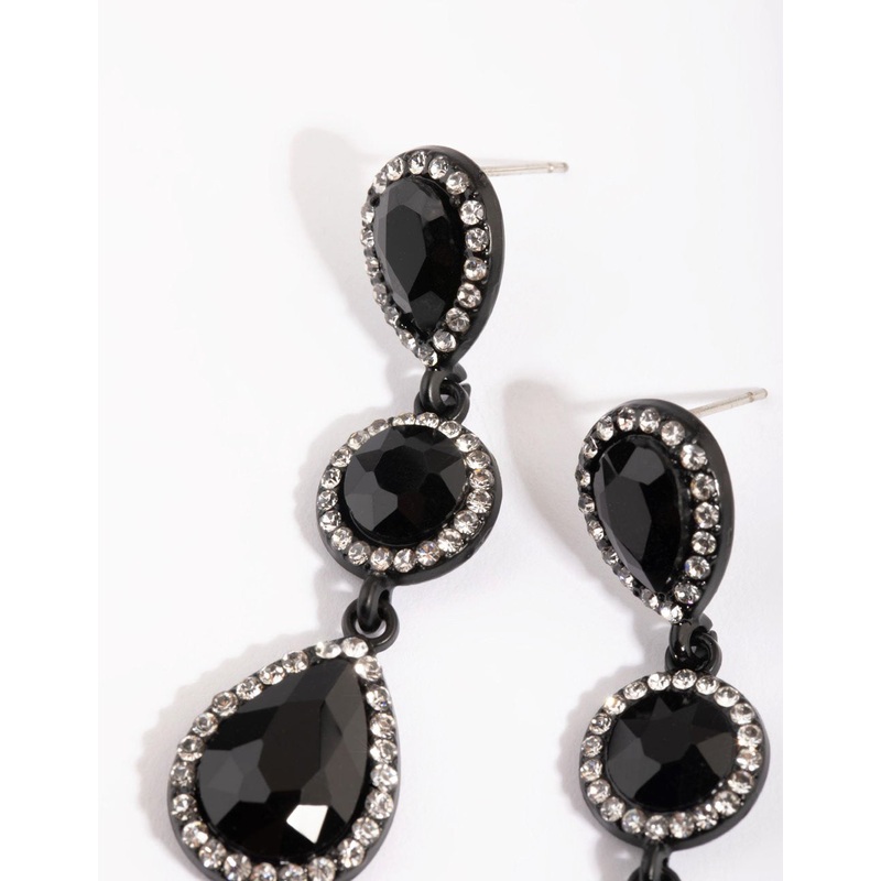 Matte Black Teardrop Diamante Earrings