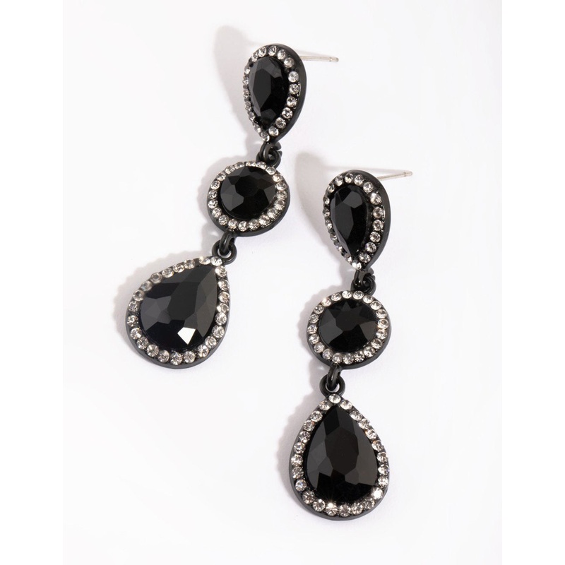 Matte Black Teardrop Diamante Earrings