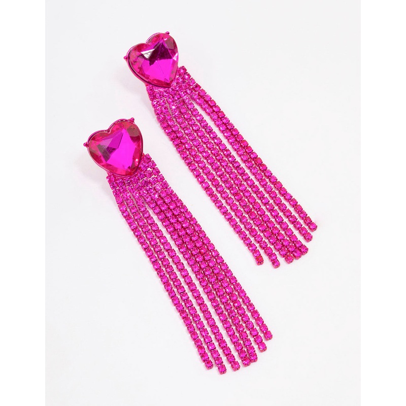 Pink Heart Cup Chain Drop Earrings