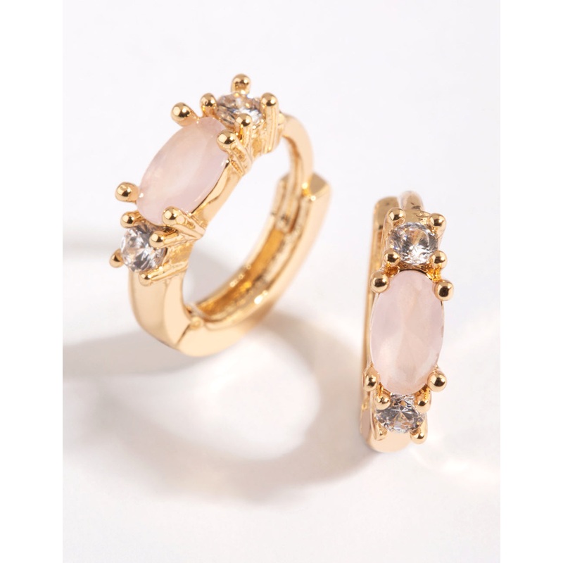 Rose Quartz & Diamante Huggie Hoop Earrings