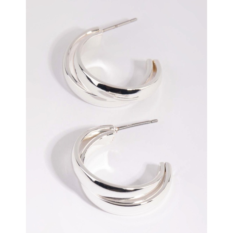 Silver Smooth Double Hoop Earrings