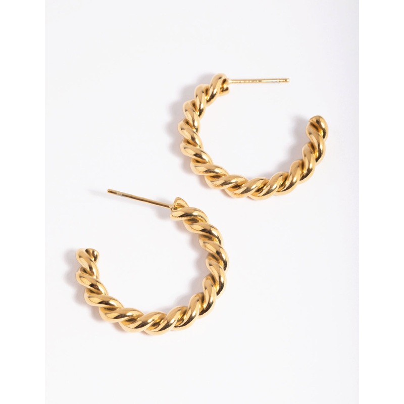 Waterproof Gold Plated Stainless Steel Twisted Hoop Earrings