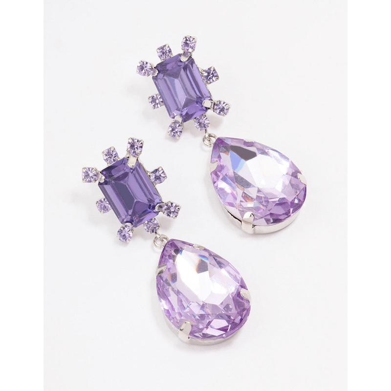 Blue Diamante Square & Teardrop Earrings