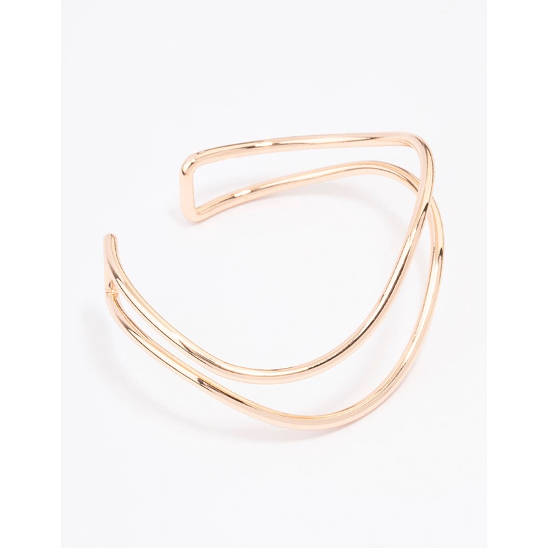 Gold Double Row Organic Wave Bangle