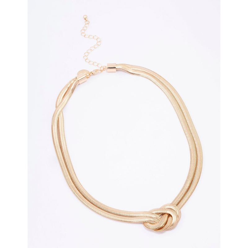 Gold Double Row Snake Chain Knotted Necklace