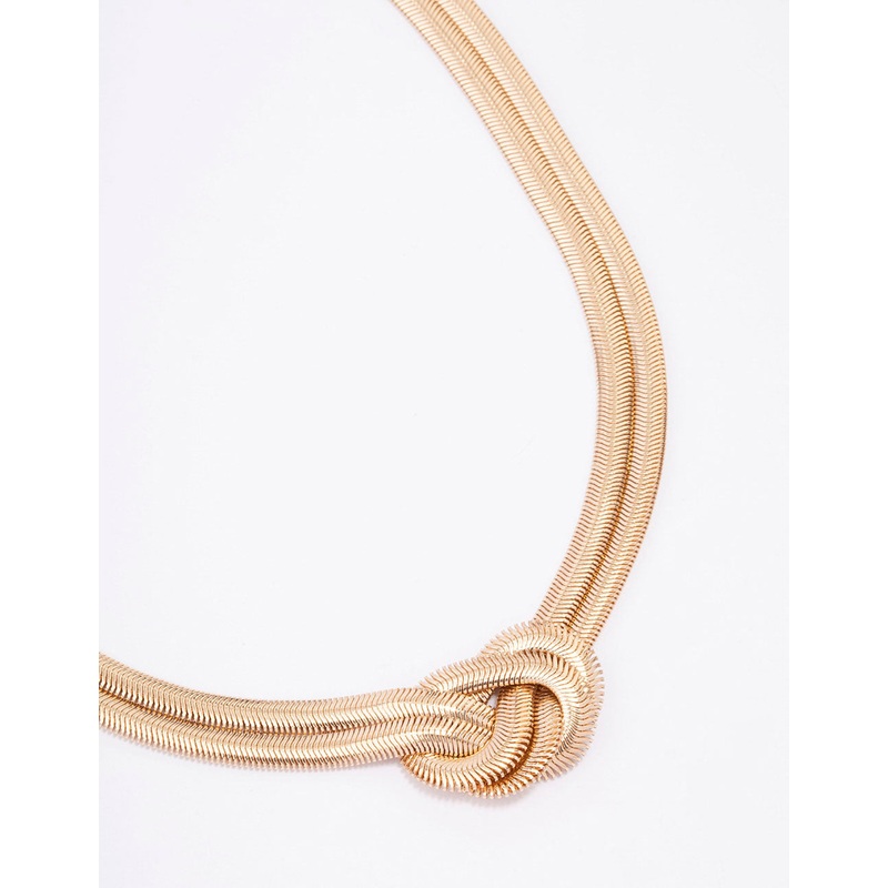 Gold Double Row Snake Chain Knotted Necklace