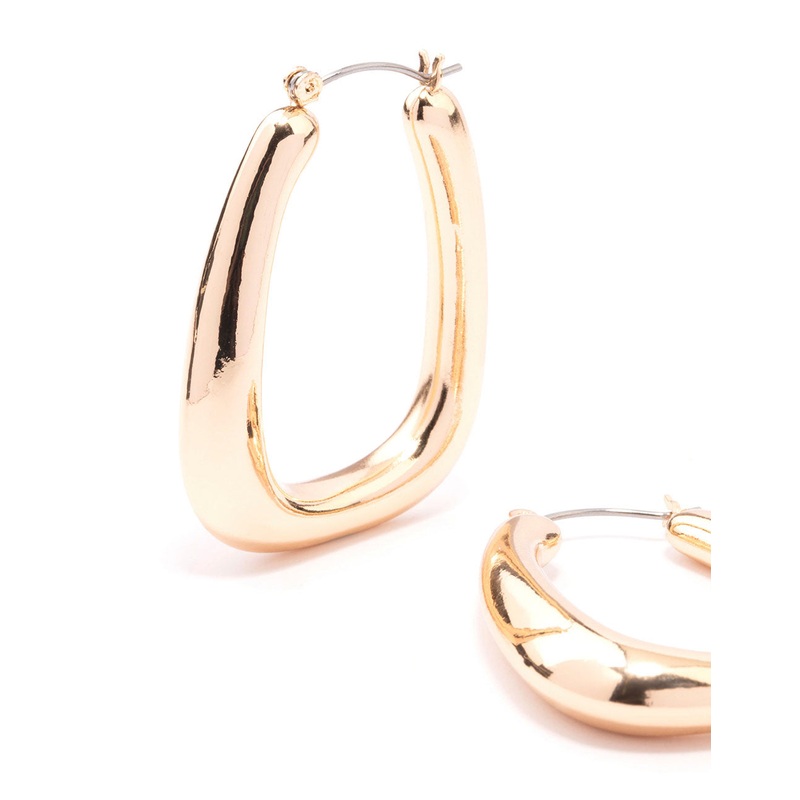 Gold Large Oval Square Hoop Earrings
