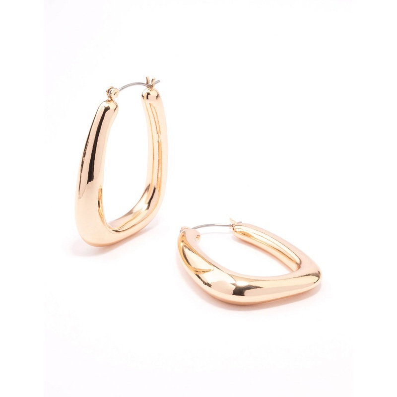 Gold Large Oval Square Hoop Earrings