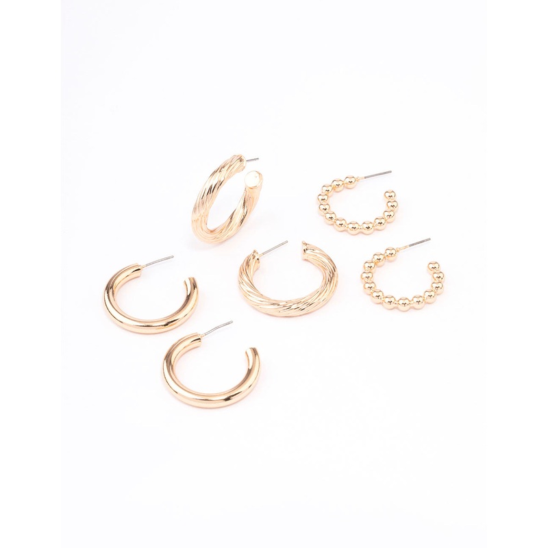 Gold Mixed Hoop Earrings 3-Pack