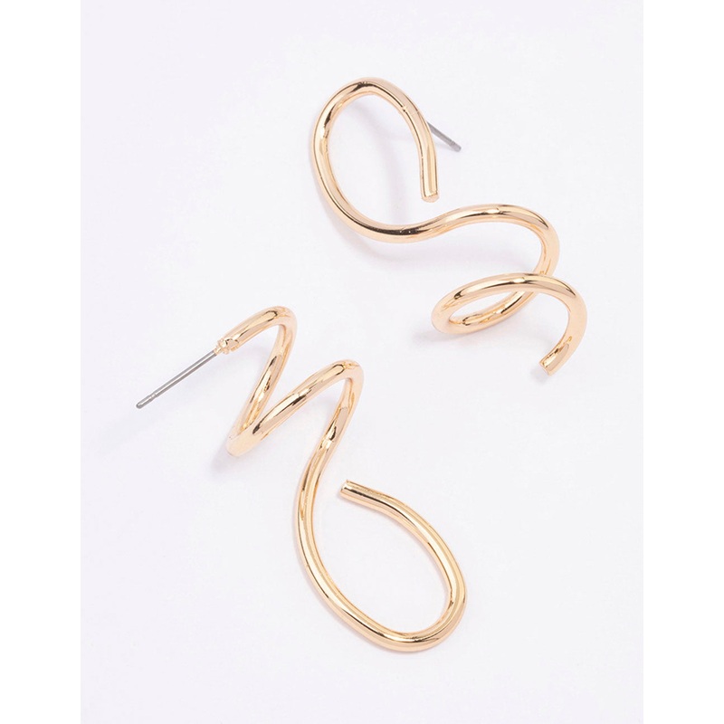 Gold Mixed Irregular Spiral Drop Earrings