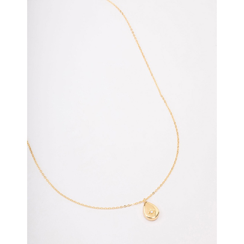 Gold Plated Brass Teardrop Pendant Necklace