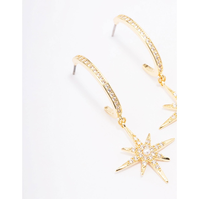 Gold Plated Long Celestial Drop Earrings