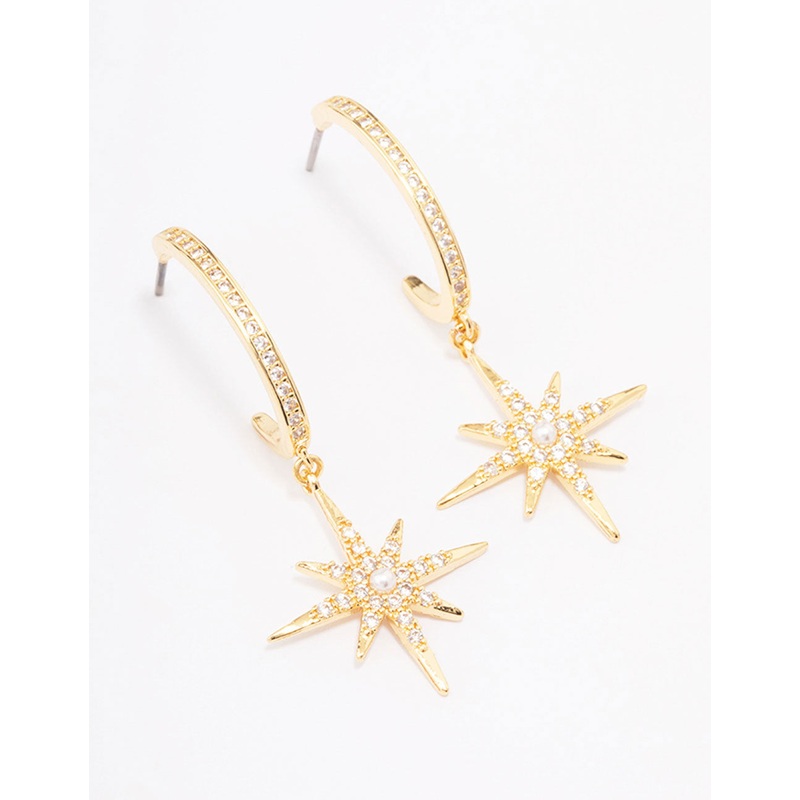 Gold Plated Long Celestial Drop Earrings
