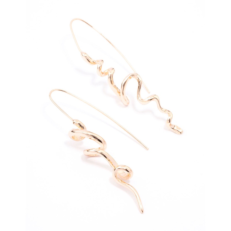 Gold Twisted Spiral Drop Earrings