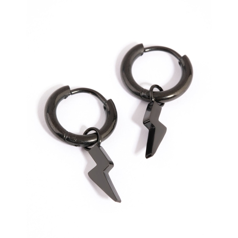 Matte Black Lightning Bolt Huggie Earrings