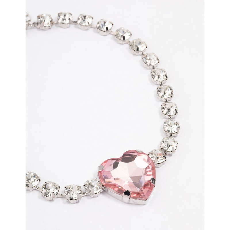 Pink Chunky Diamante Heart Choker