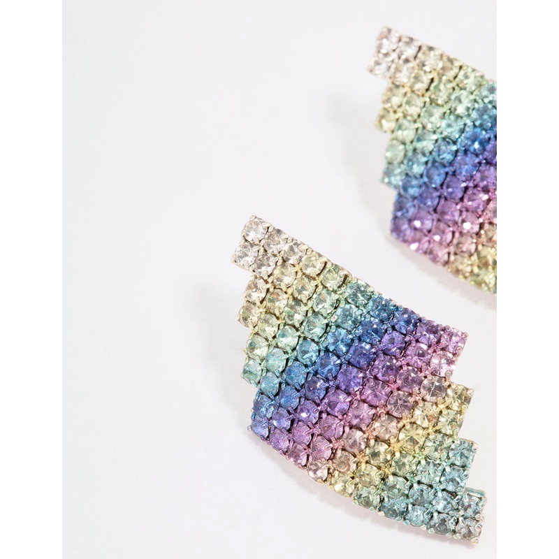 Rainbow Diamante Shape Stud Earrings