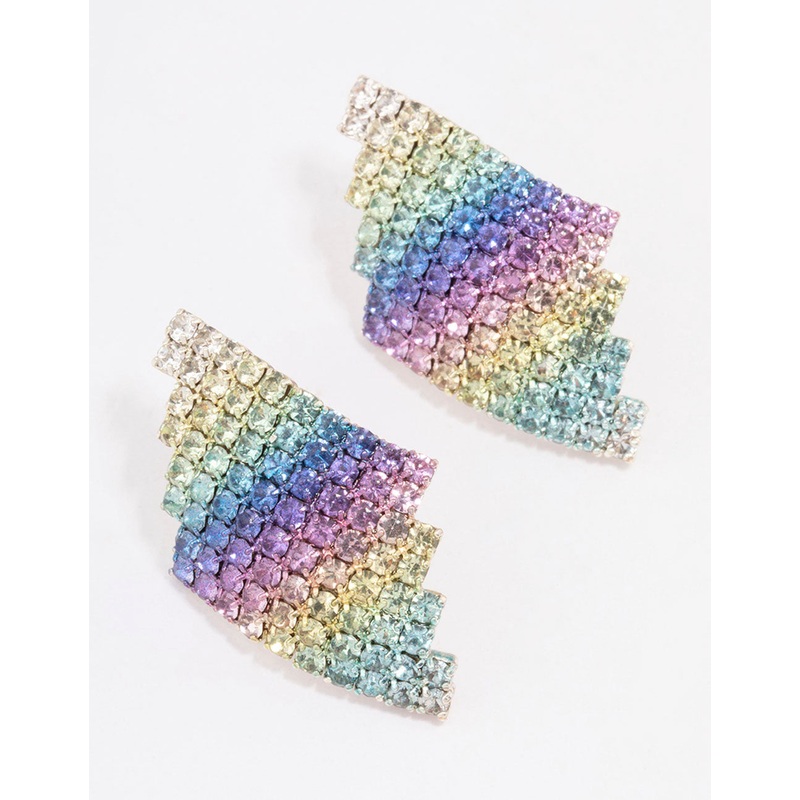 Rainbow Diamante Shape Stud Earrings