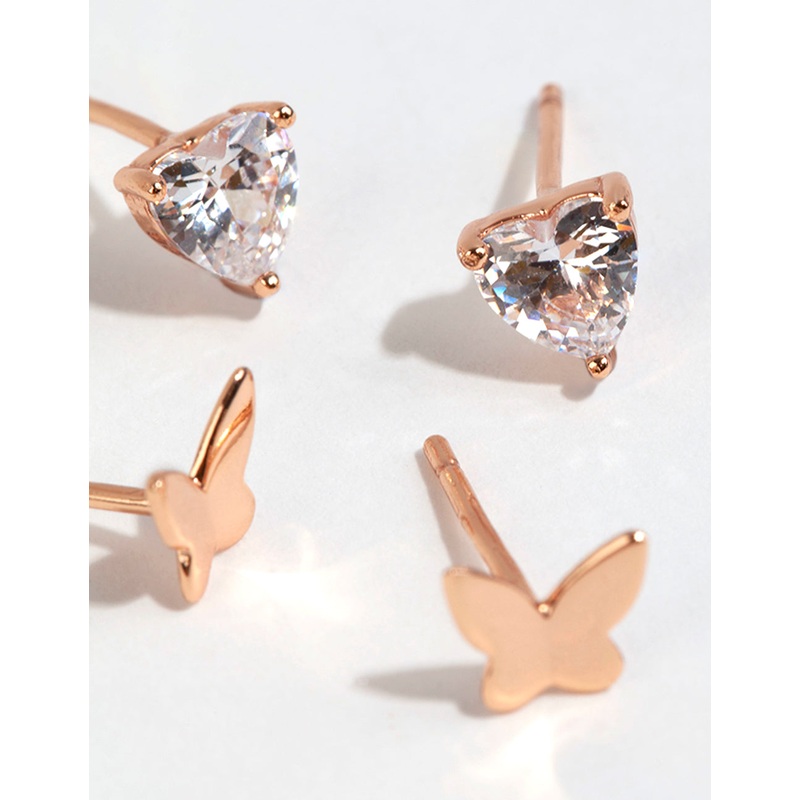 Rose Gold Plated Sterling Silver Butterfly Stud Set