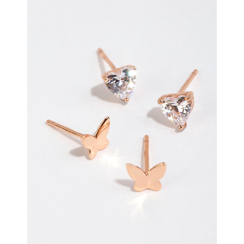 Rose Gold Plated Sterling Silver Butterfly Stud Set