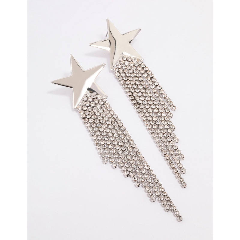 Silver Star Chandelier Drop Earrings