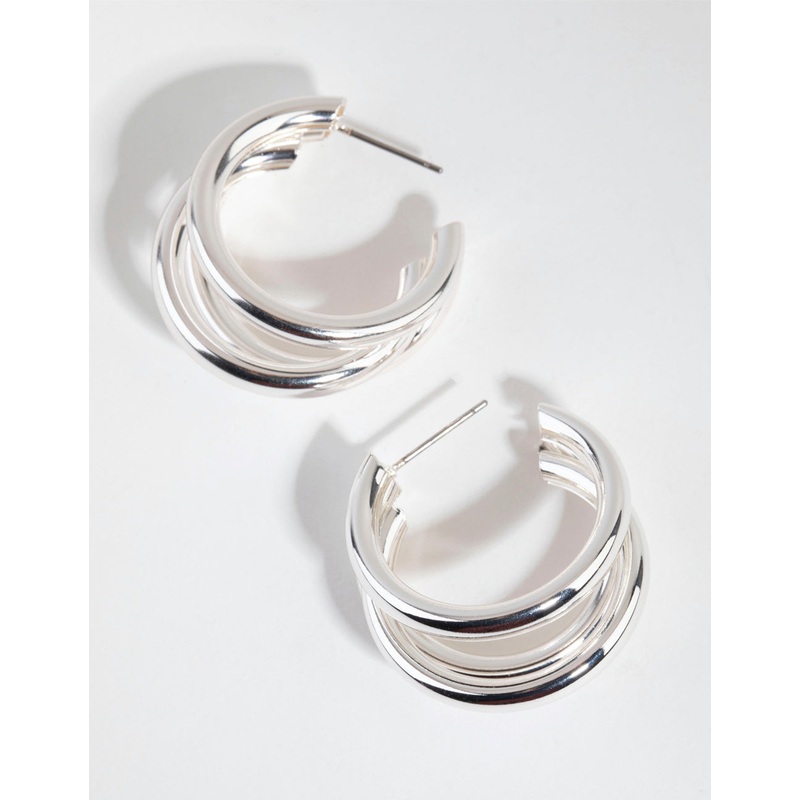 Silver Triple Loop Hoop Earrings