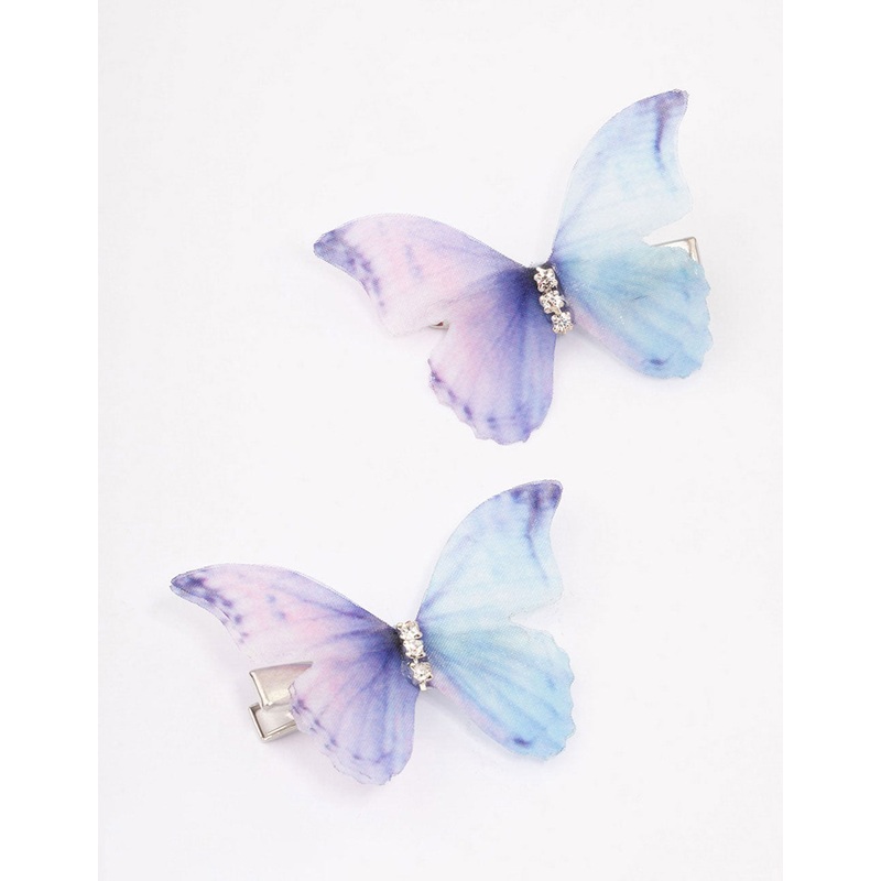 Blue Diamante Butterfly Hair Clip Pack