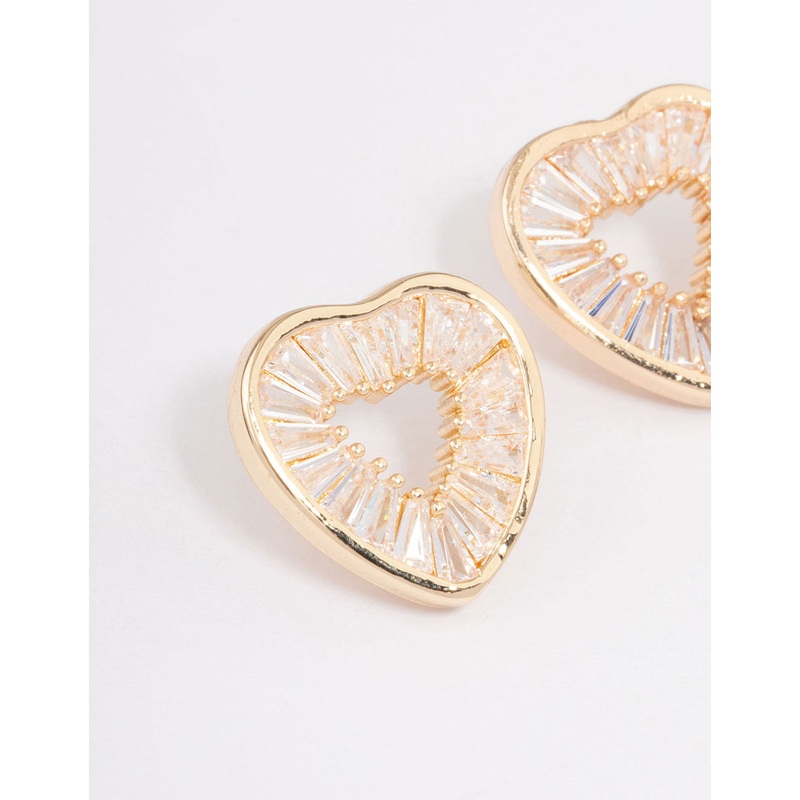 Gold Cubic Zirconia Mini Heart Stud Earrings