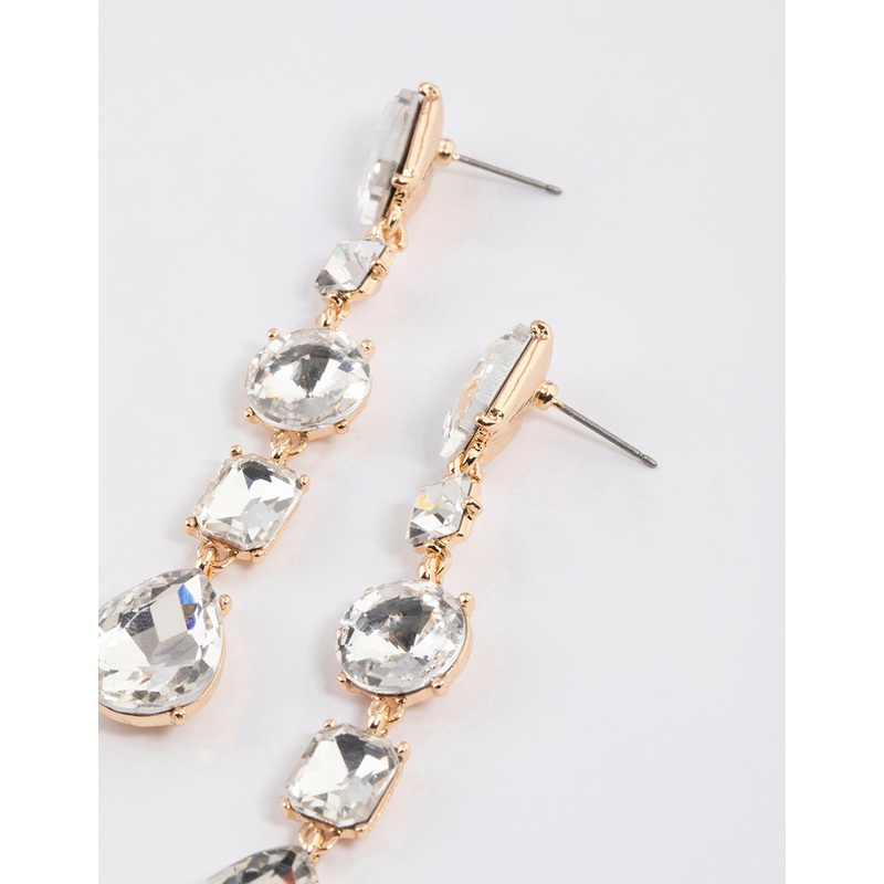 Gold Multi Stone Drop Earrings