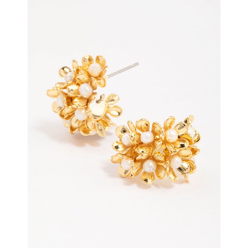 Gold Plated Freshwater Pearl Flower Hoop Earrings