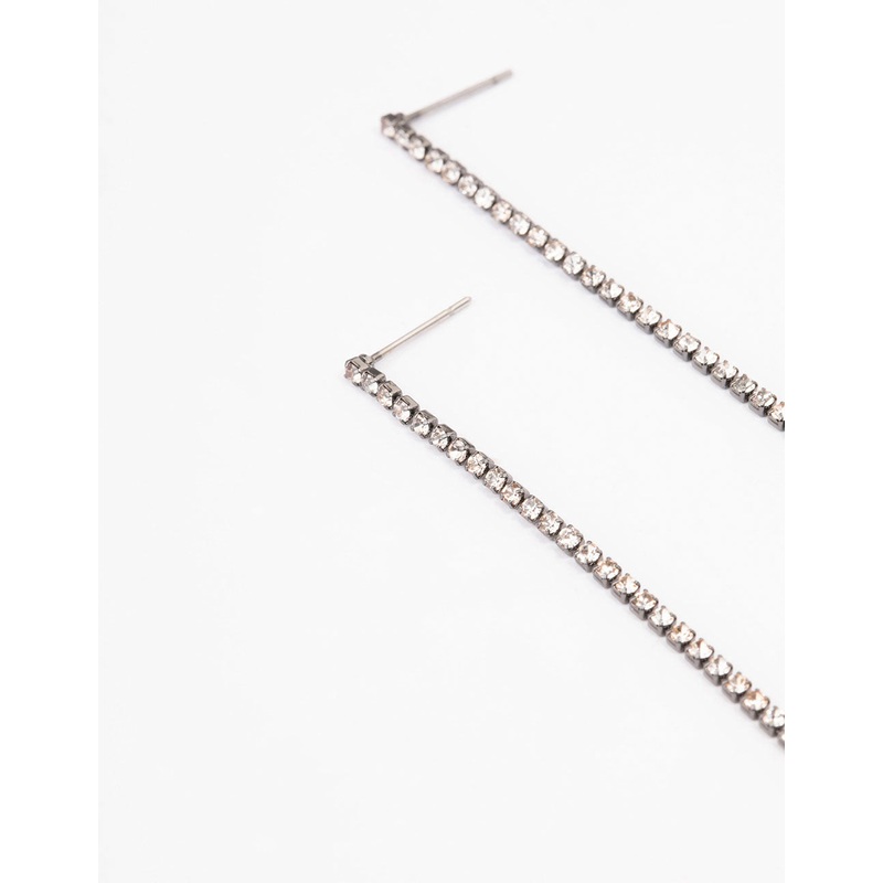 Gunmetal Diamante Pearl Drop Earrings