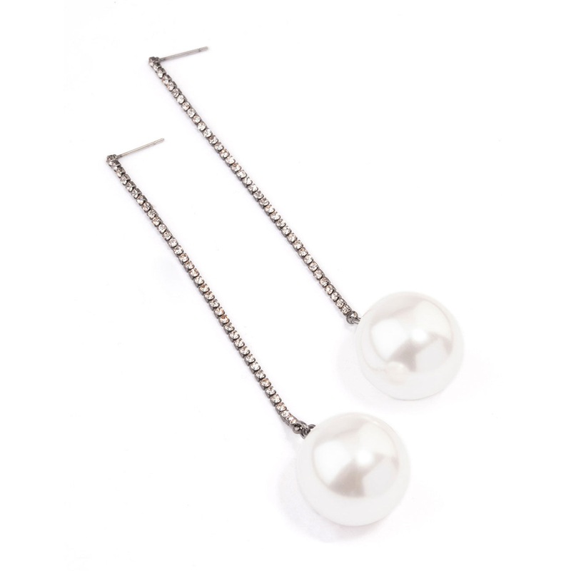 Gunmetal Diamante Pearl Drop Earrings